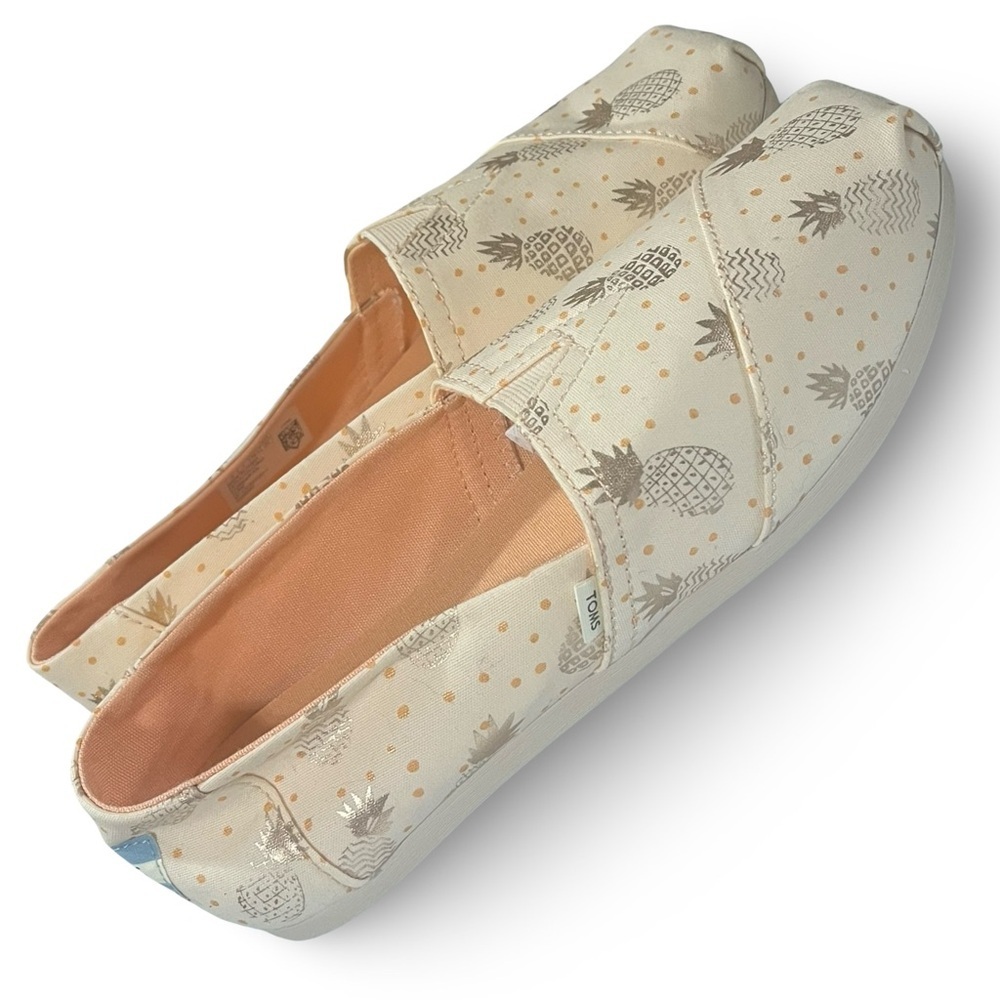 TOMS Women's Alpargata Slip-On Metallic Pineapple Print Flats - Picture 2 of 7